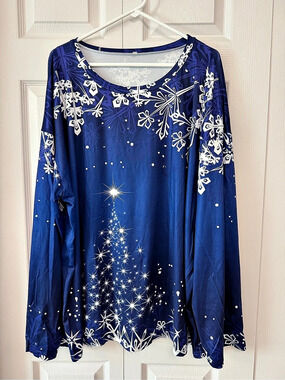 Woman’s Christmas Violet Blue & White Blouse